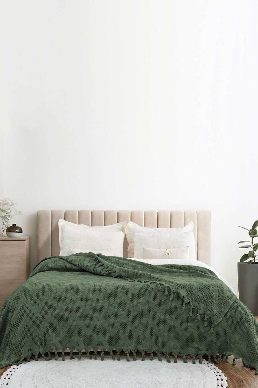 Cuvertura pique dubla, L'essentiel Maison, Naomi, Bumbac reciclat, Kaki - imagine 3